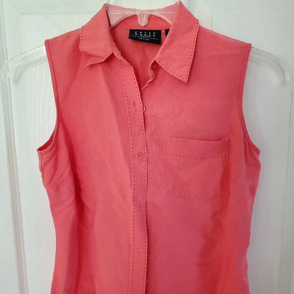 Coral orange stitched button up tank top
